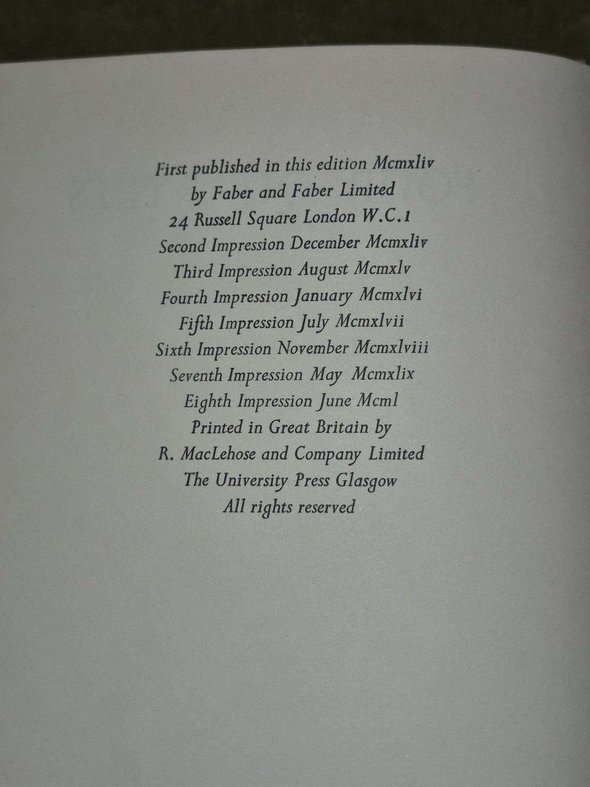 Four Quartets, T. S. Eliot. 1950. 1st Edition, 8th Print in Dust Jacket5