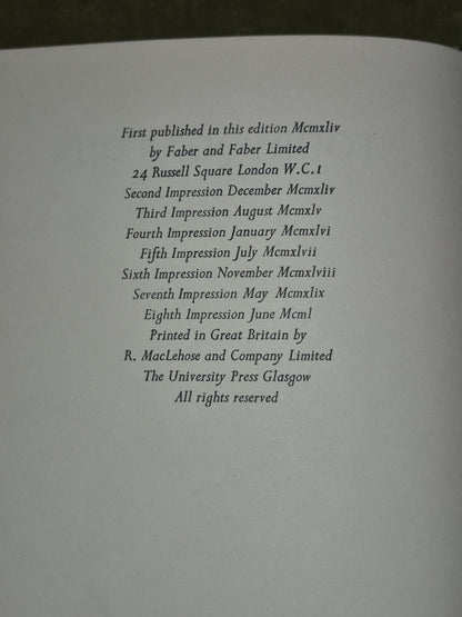 Four Quartets, T. S. Eliot. 1950. 1st Edition, 8th Print in Dust Jacket5