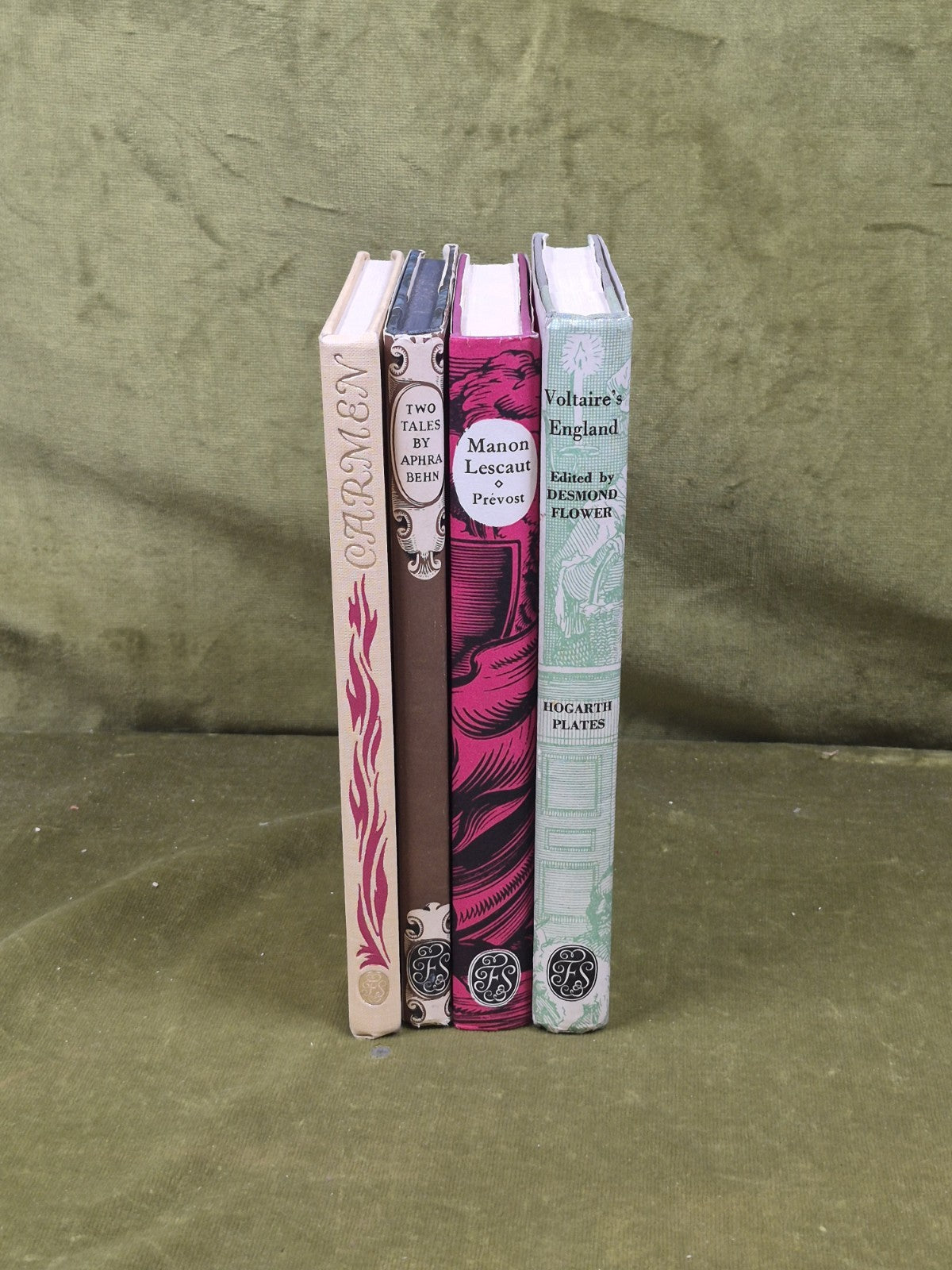 Set of 4 Early, 1st Ed Folio Society books : Carmen, Manon, Voltaire, Two Tales2