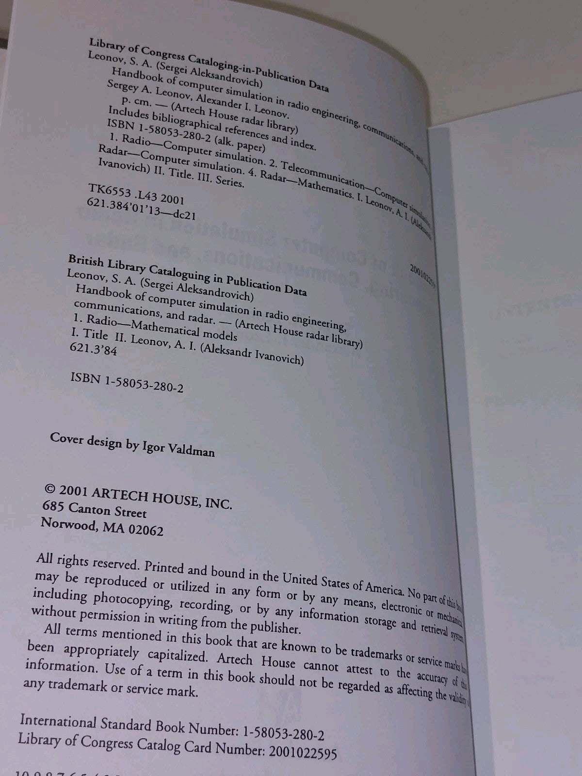 Handbook of Computer Simulation in Radio Comms  Sergey & Alex Leonov (2001) Hb4