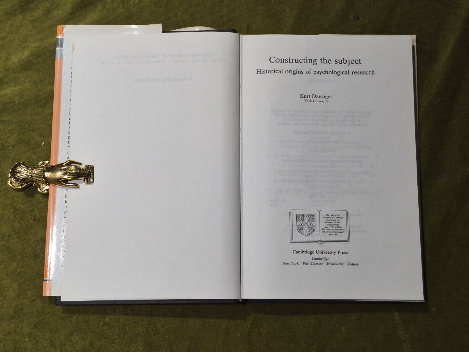 Constructing the Subject - Kurt Danziger - Cambridge Hardback with Dust Jacket4