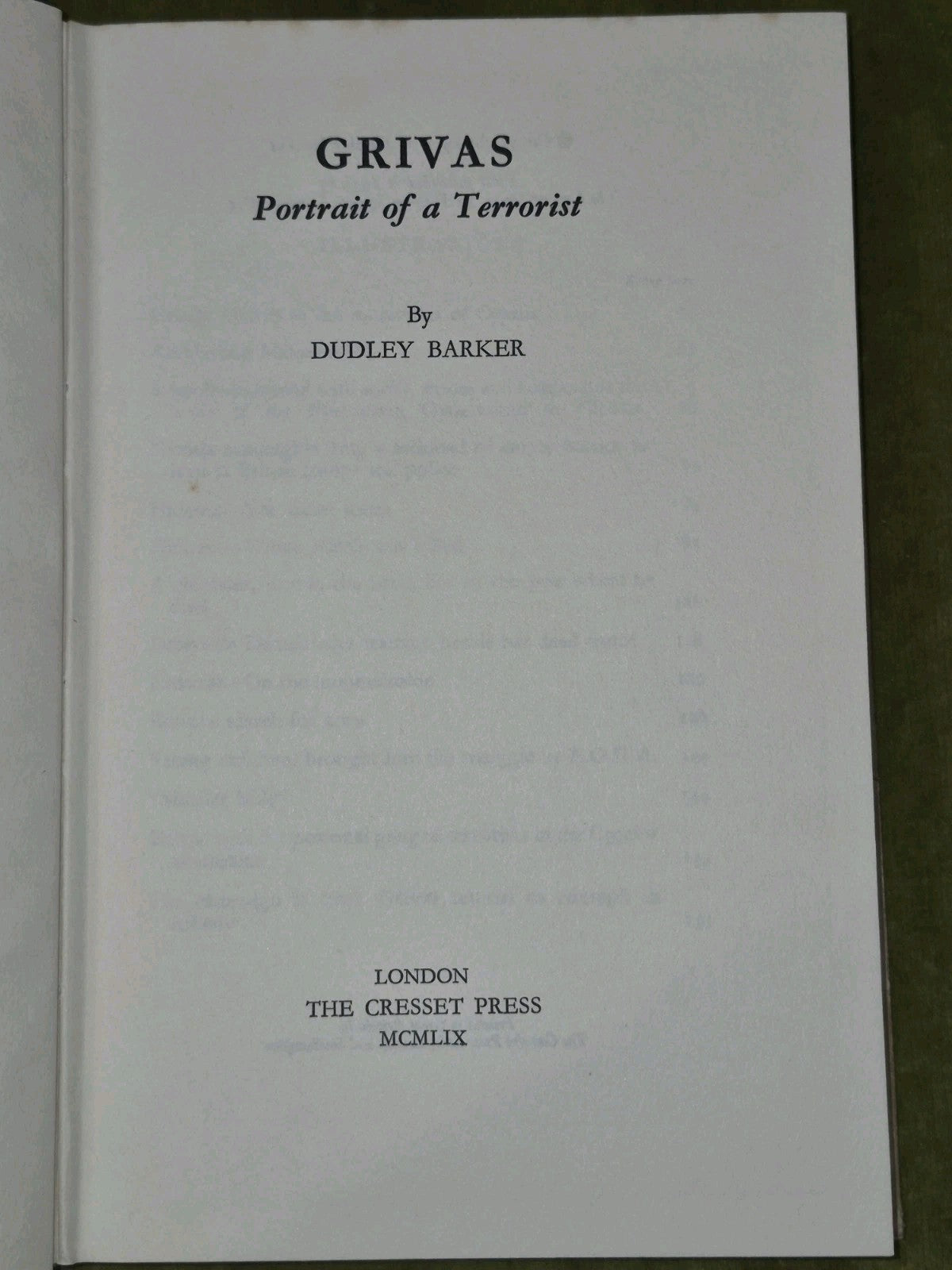 Grivas Portrait of a Terrorist Dudley Barker 19595