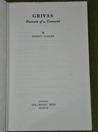 Grivas Portrait of a Terrorist Dudley Barker 19595