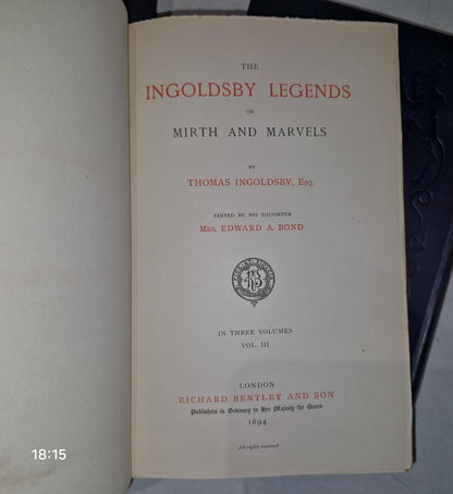The Ingoldsby Legends (or Mirth and Marvels) 88th Edition  1894 3 Volume Set13