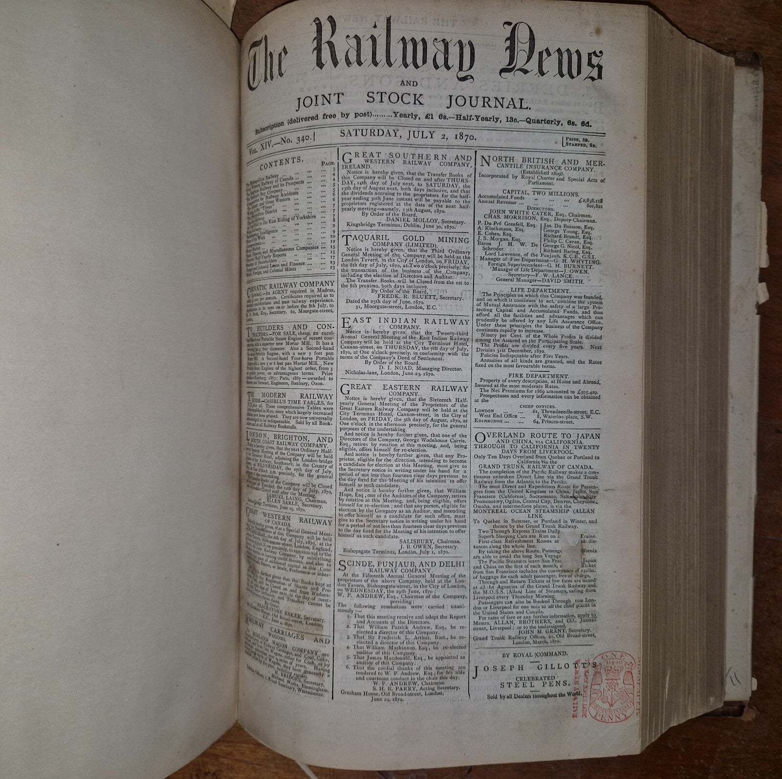 The Railway News For Year 1870 Large Leatherbound Summary Of Statistics & News 13