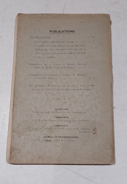 Transactions of the Manchester Association for Masonic Research (1947) Pb Book2