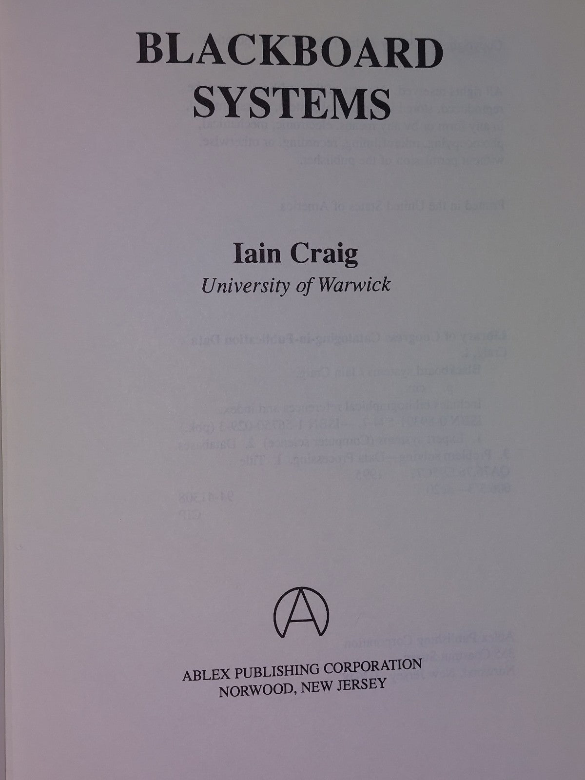Blackboard Systems Iain Craig (1995)2