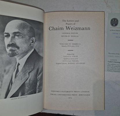 LETTERS AND PAPERS OF CHAIM WEIZMANN VOLUMES 1,3,4,5,6,7 Will Split.14