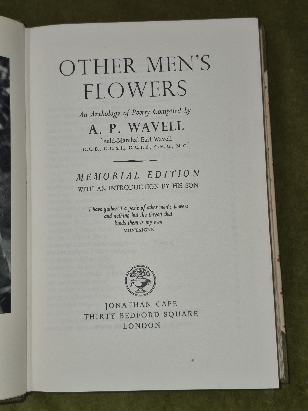 Other Men's Flowers Wavell Fine Binding Jonathan Cape 19635