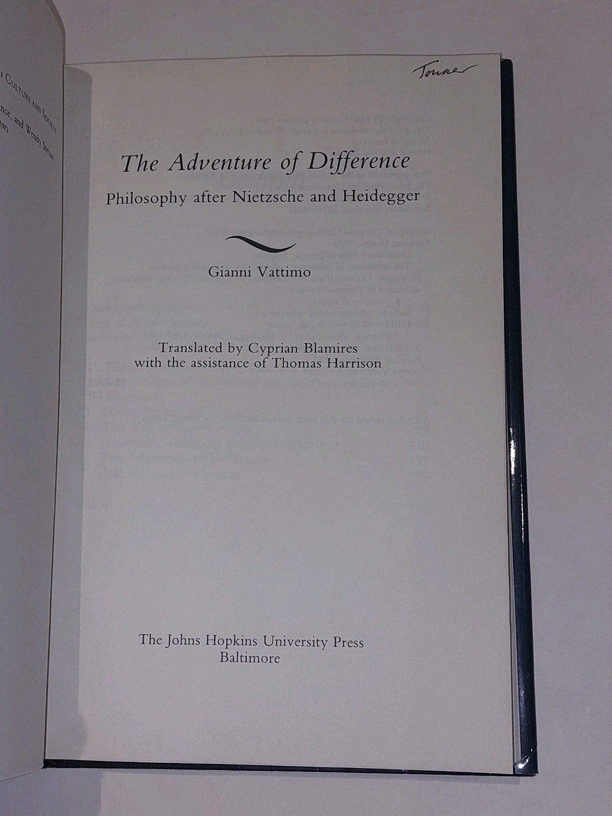 Adventure of Difference : Philosophy after Nietzsche & Heidegger 1993 Vattimo Pb2