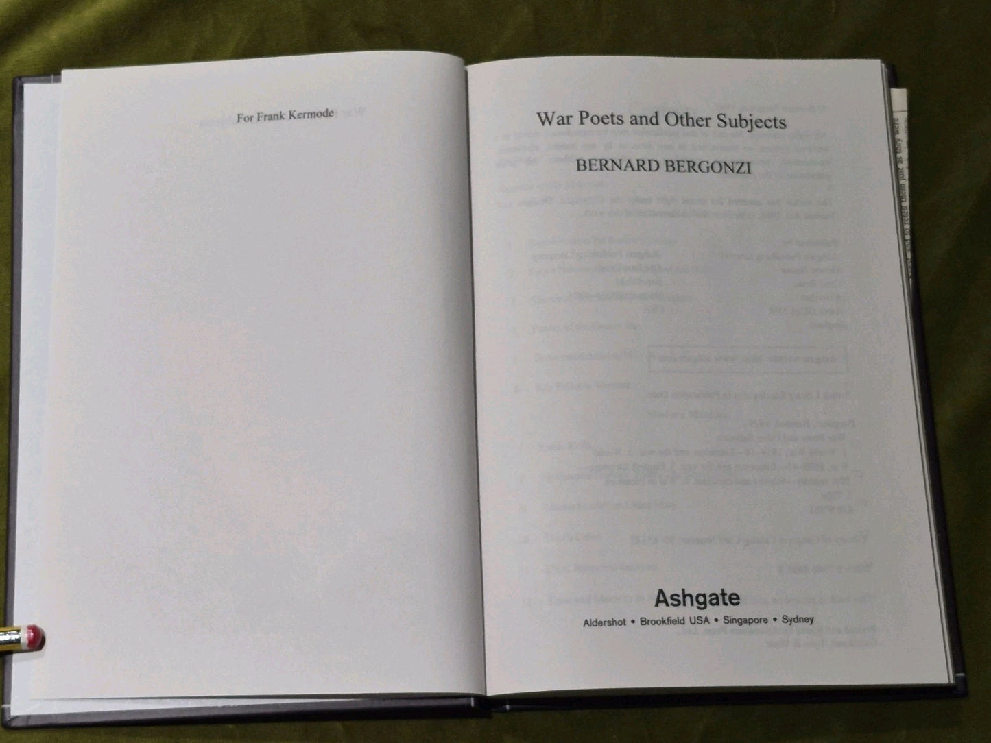 War Poets and Other Subjects, Bernard Bergonzi3