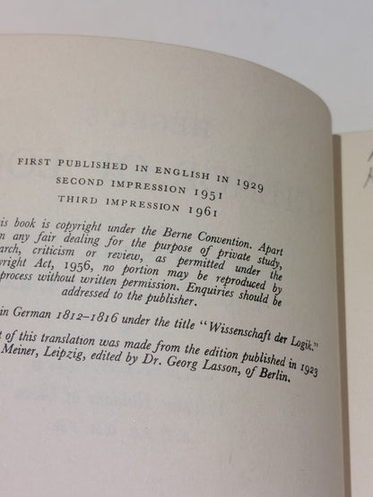 Hegel's Science of Logic [Vol. 1] 1st Ed 3rd Imp (1961) Hb Book4