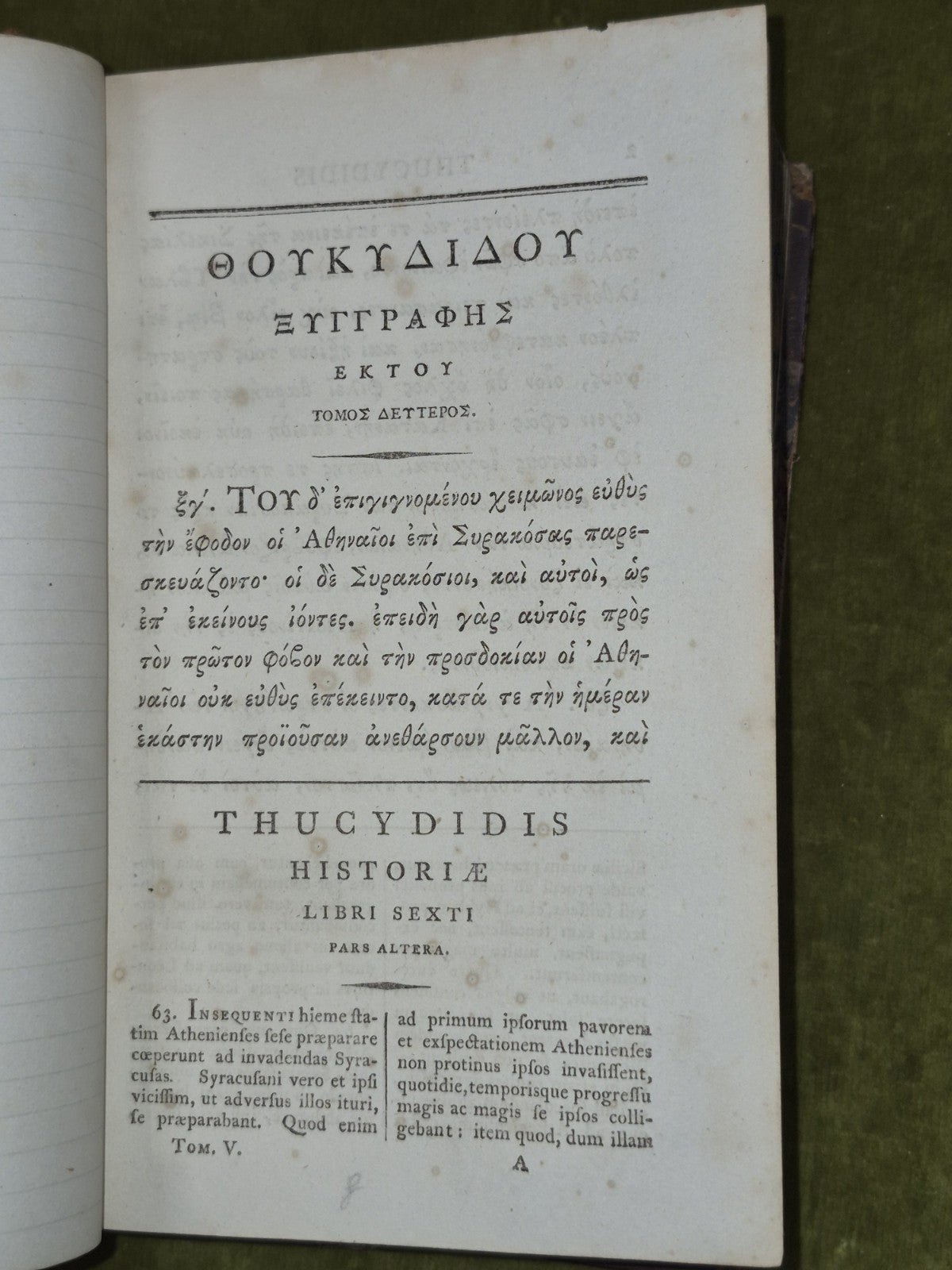 Thucydides Graece & Latine 1804 Wassii et Dukeri Tom V7