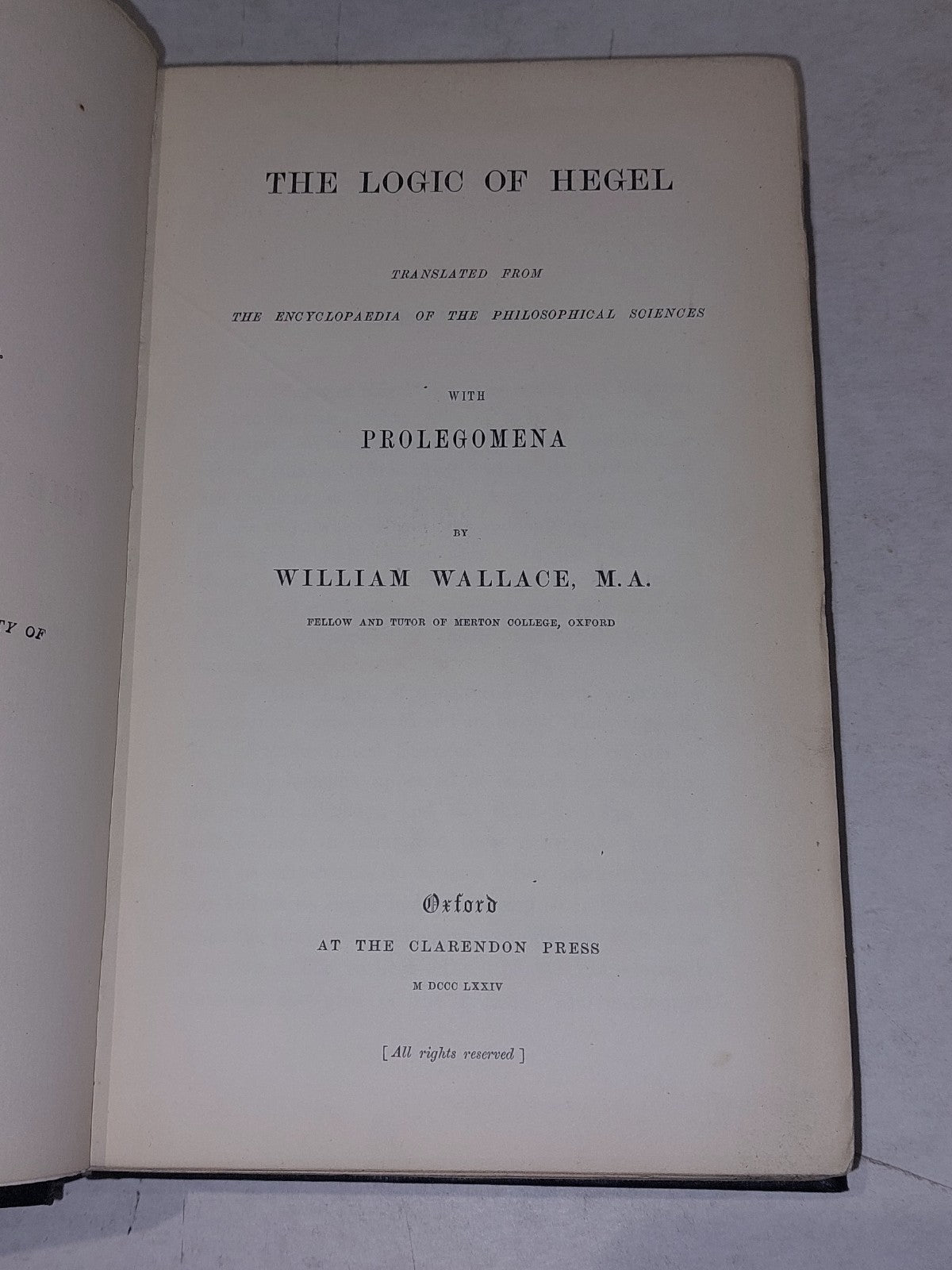 Logic Of Hegel With Prolegomena By William Wallace (1874) 1st Ed Hb Bokk3