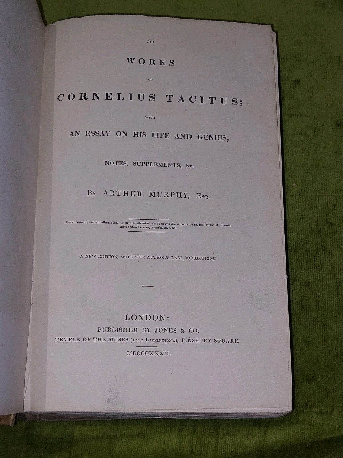 The Works Of Cornelius Tacitus By Arthur Murphy (1833) [Jones & Co] Hb 4