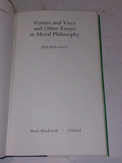 Virtues & Vices & Other Essays In Moral Philosophy Philippa Foot 1978 1st Edit4