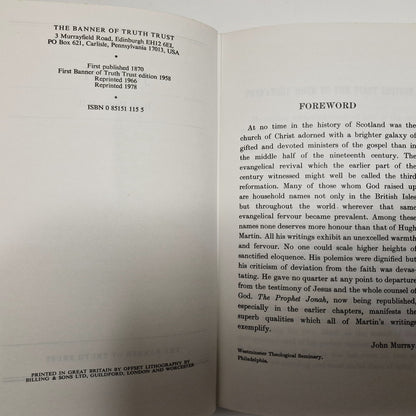 A Commentary on Jonah by Martin, Hugh. Geneva Series Of Commentaries 19784