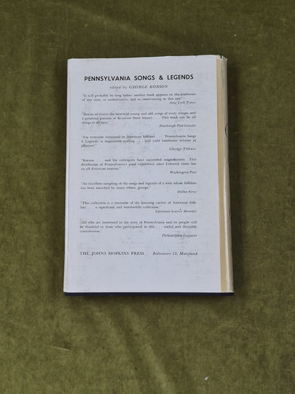 Pennsylvania Songs and Legends -George Korson , John Hopkins 2nd 1960 HB DJ1