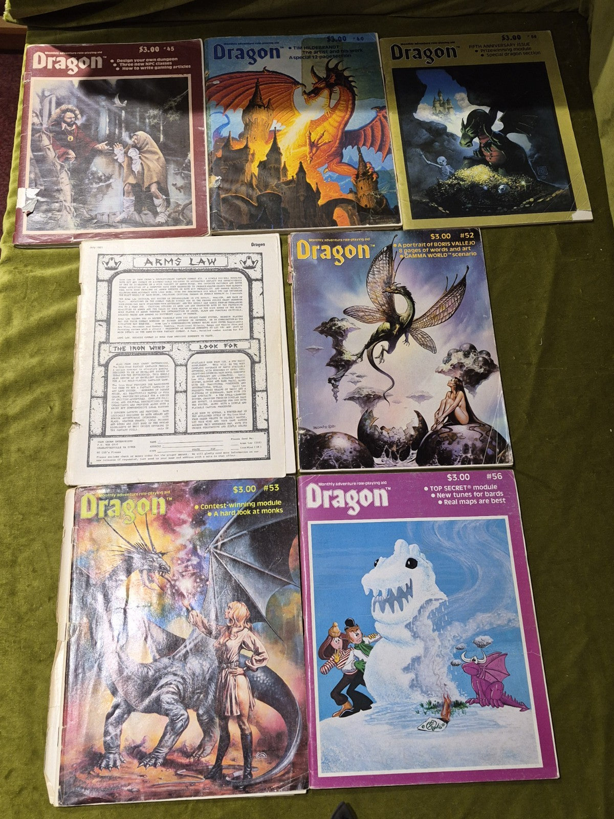 Lot Of 7 Dragon Magazines, issues 45, 49, 50, 51, 52, 53, 560