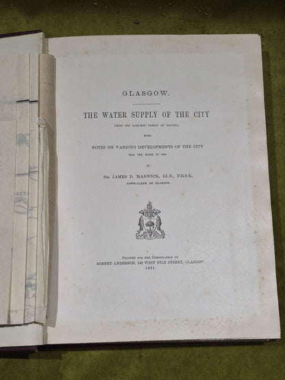 Glasgow: The Water Supply of the City by Sir James Marwick (1901) 1st Ed Hb Book4