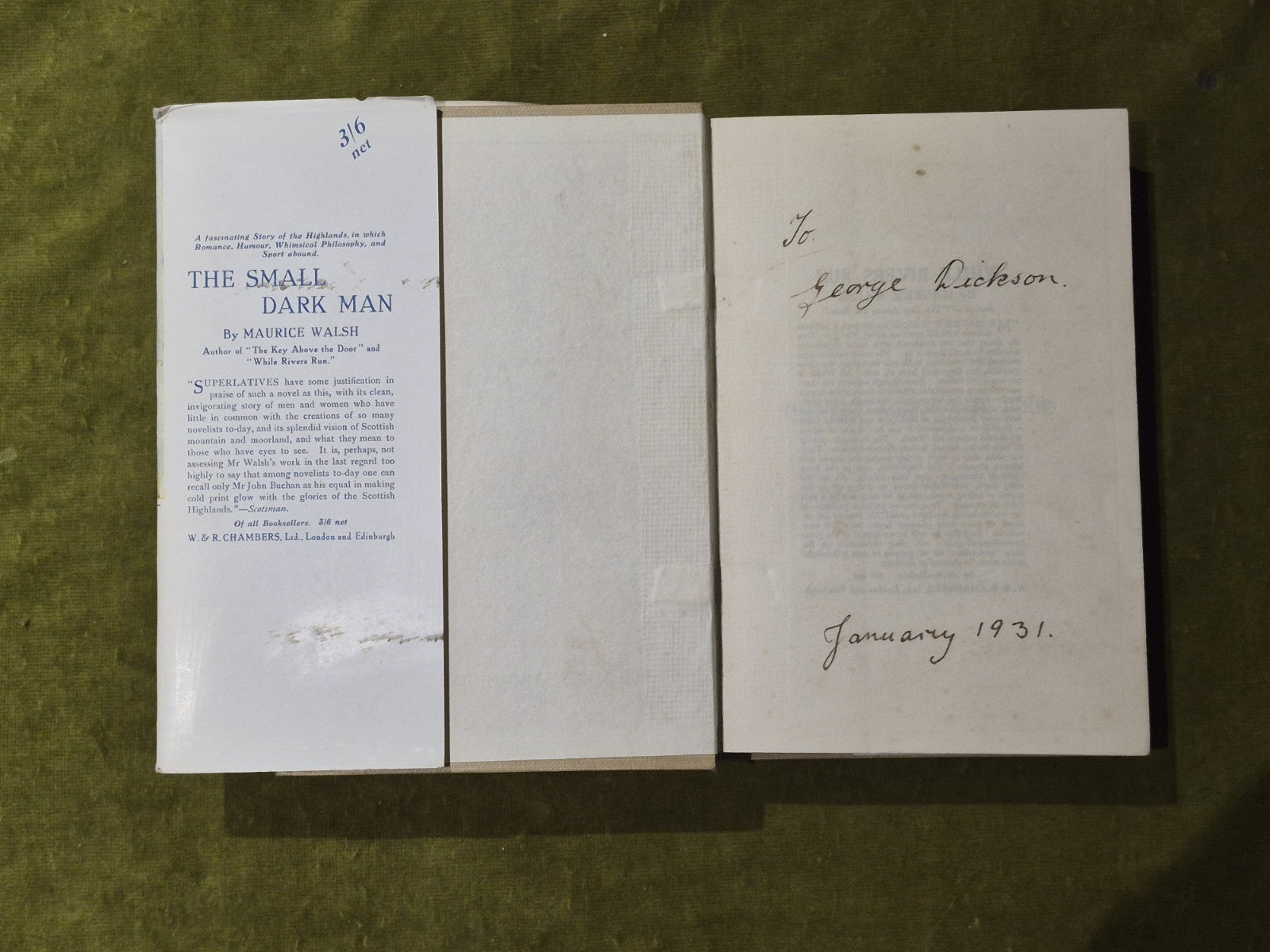The Key Above the Door - Maurice Walsh , W & R Chambers 1930 17th Ed HB DJ4