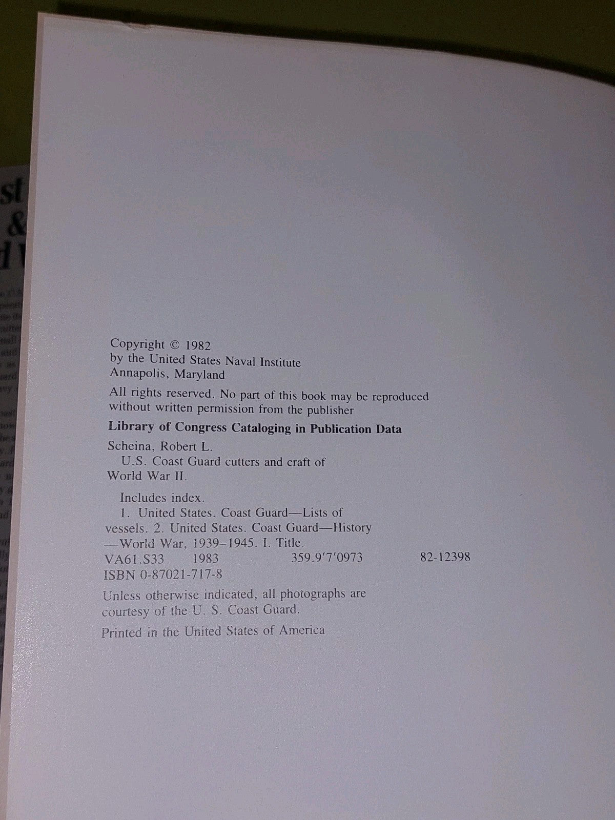 U.S. Coast Guard Cutters and Craft of World War II by Robert L. Scheina 1982 hb4