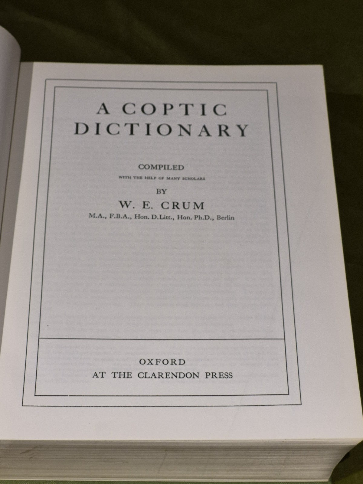 A Coptic Dictionary. W. E. Crum 1962 Hardback.4