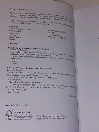 Essays On David Hume, Medical Men & Scottish Enlightenmemt By Roger Emerson 20094