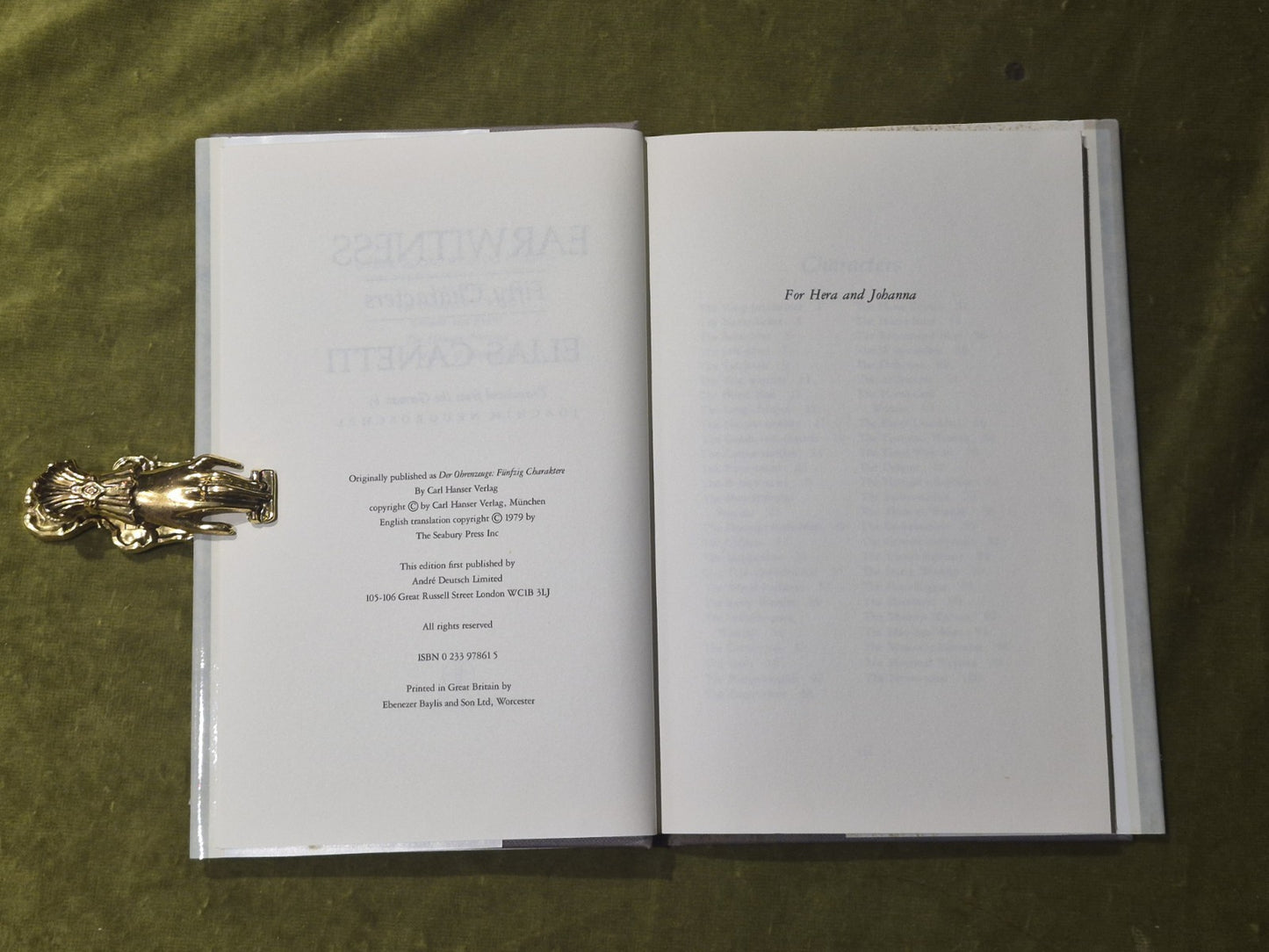 Earwitness: Fifty Characters - Elias Canetti - Andre Deutsch 1979 HB DJ5