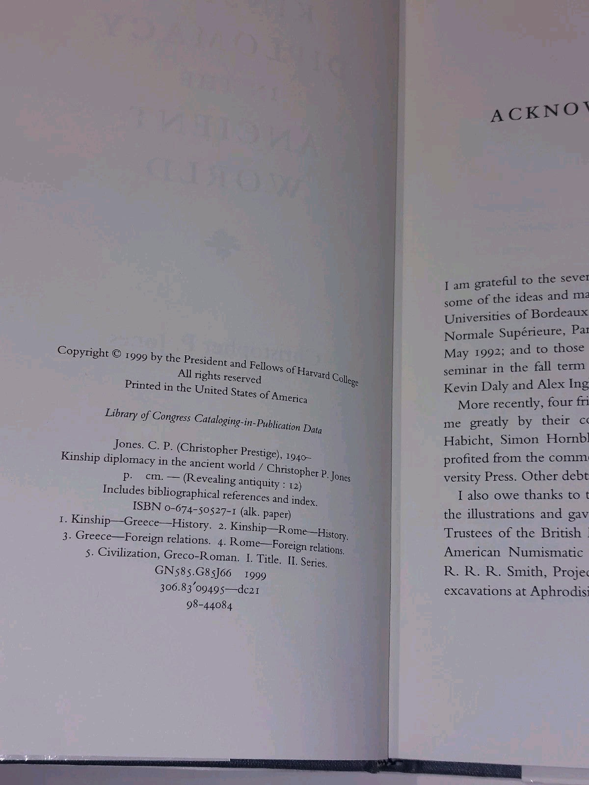 Kinship Diplomacy in the Ancient World (1999) By Christopher Jones Hb Book4