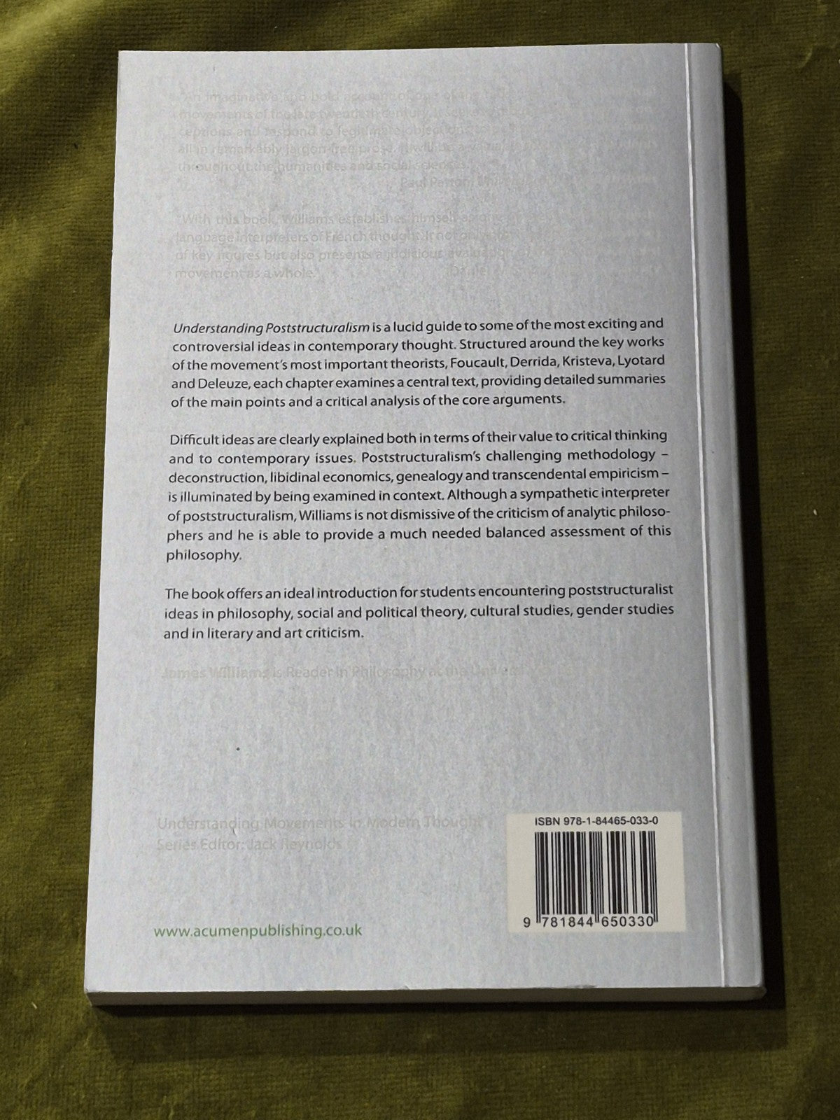 Understanding Poststructuralism, James Williams, 2007 Paperback2