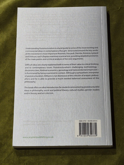 Understanding Poststructuralism, James Williams, 2007 Paperback2