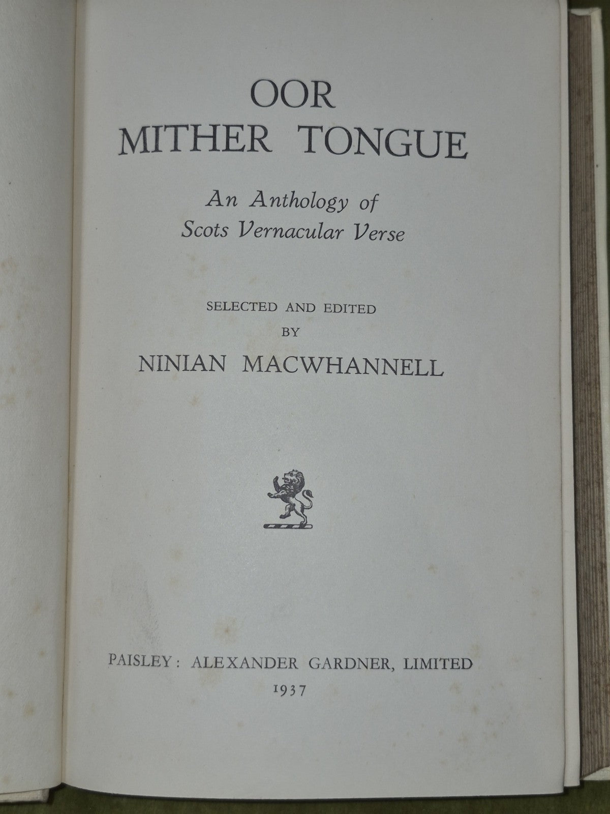 Oor Mither Tongue Ninian MacWhannell 1937 Paisley5