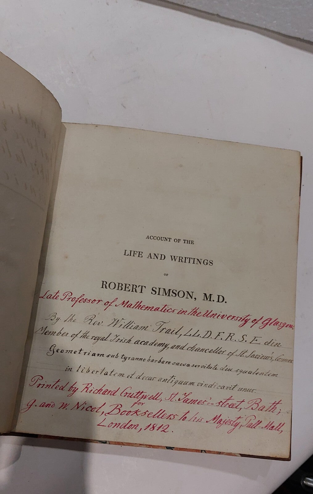 Life And Writings Of Robert Simson M.D. By Rev William Trail 1812 First Edition 8