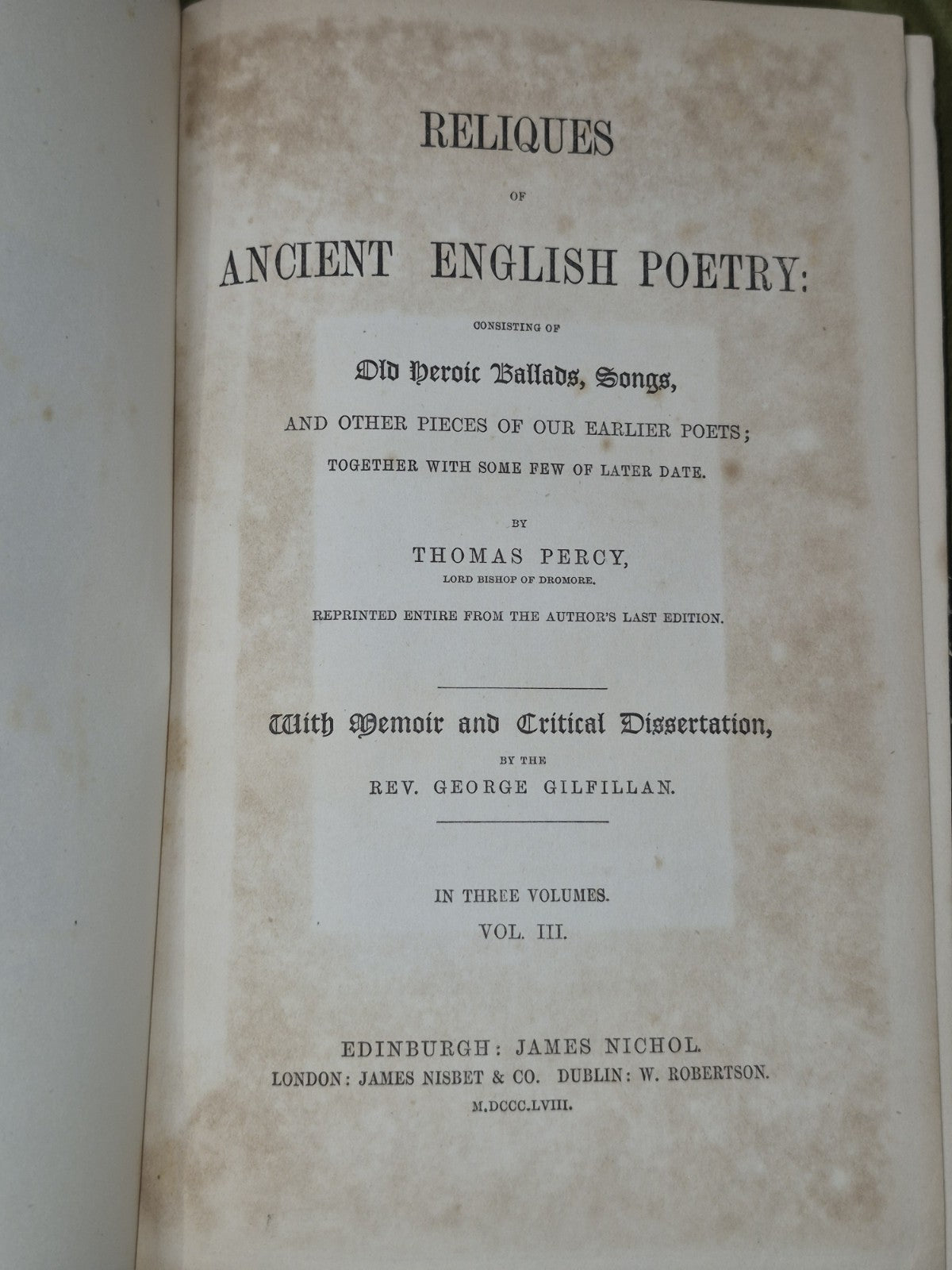 Pecy's Reliques of Ancient English Poetry 1864 George Gilfillan7