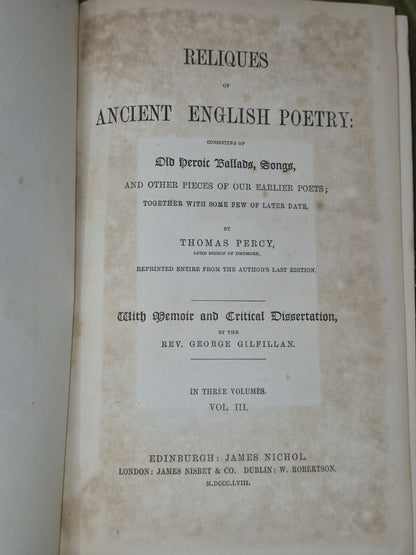 Pecy's Reliques of Ancient English Poetry 1864 George Gilfillan7