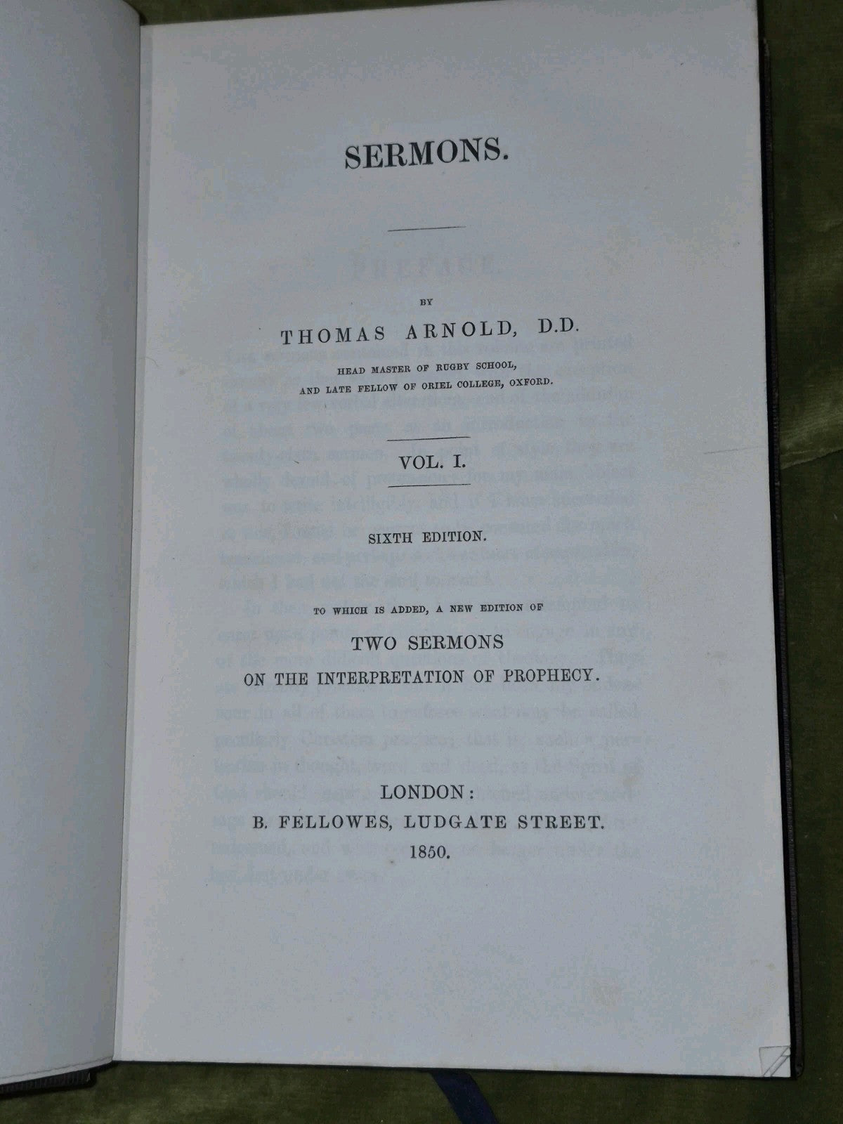Thomas Arnold Sermons (Vol 1 Sixth Edition 1850) B. Fellowes6