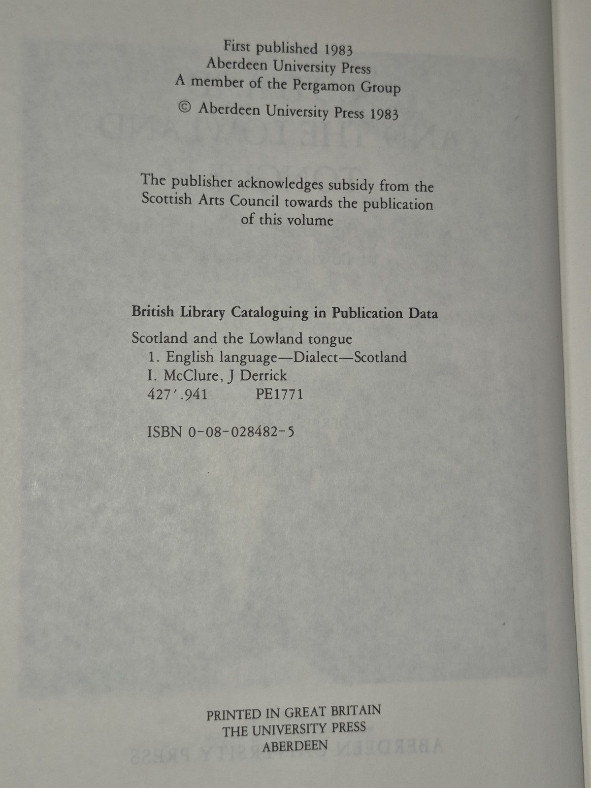 Scotland and the Lowland Tongue Studies in the Language Mcclure 19834