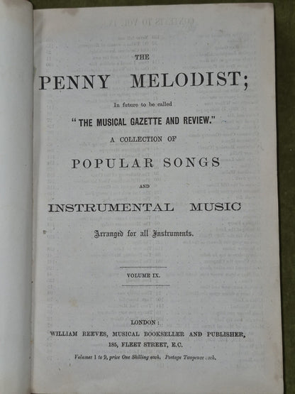 'The Penny Melodist' Collection Of Popular Songs & Instrumental Vol  7 8 9 1874 5