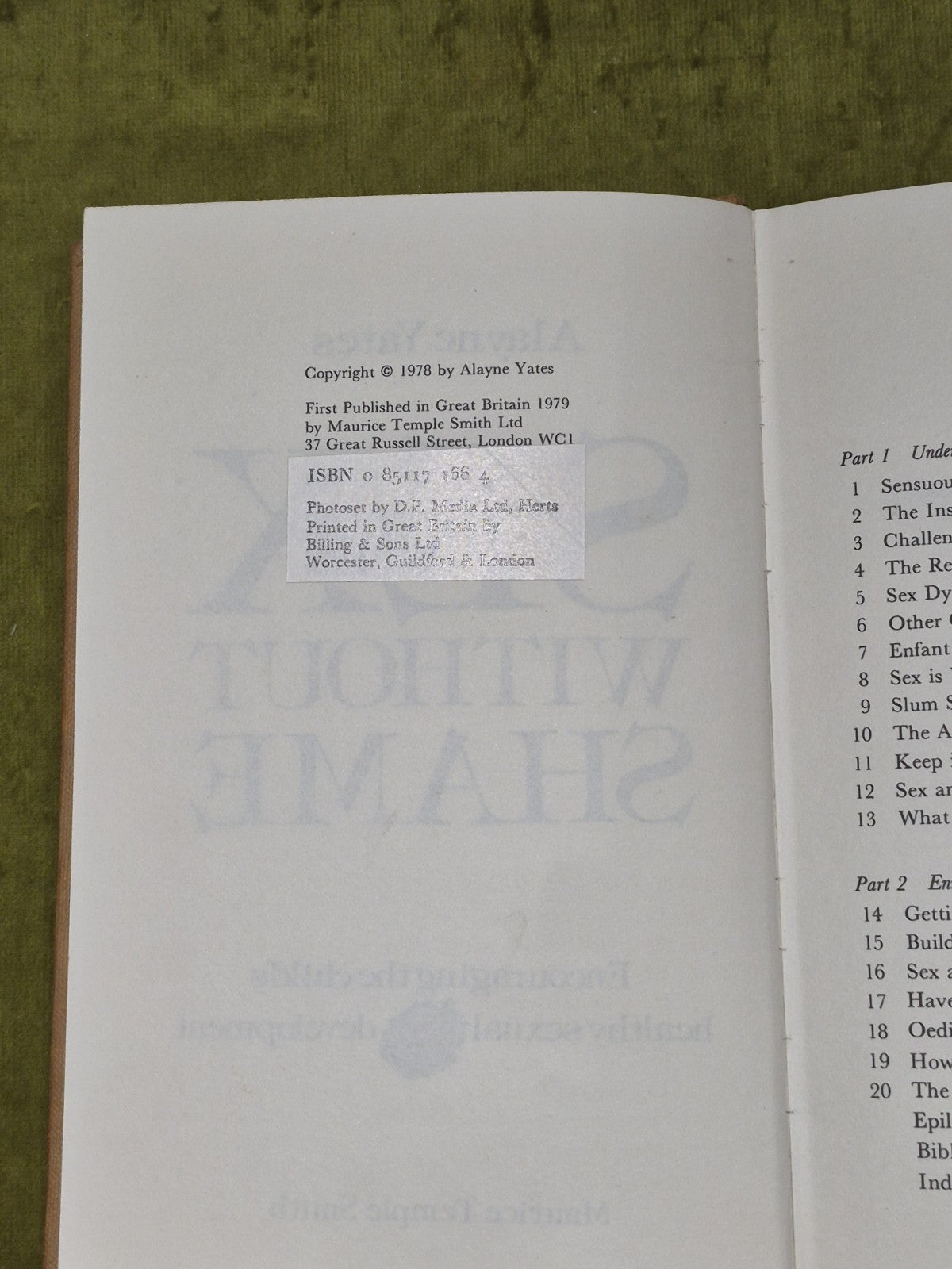 Sex Without Shame By Alayne Yates (1979) Hb Book5