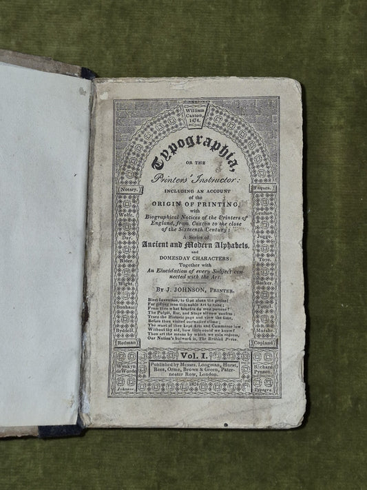Typographia Or the Printers' Instructor - J Johnson , Longman 1824 HC0