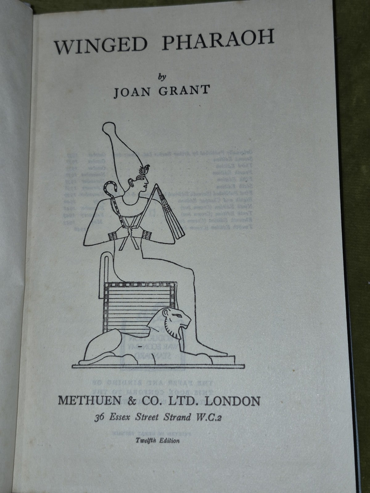 Winged Pharaoh Joan Grant Methuen 1946 Dustjacket Twelfth Edition5