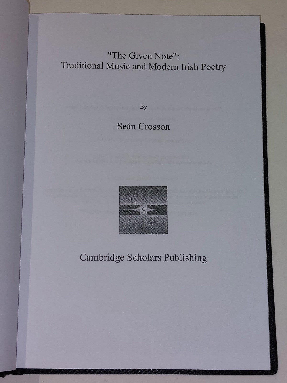 "The Given Note" Traditional Music And Modern Irish Poetry: Sean Crosson 2008 HB3