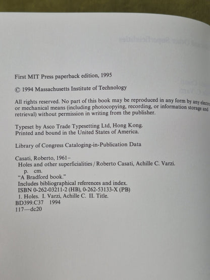 Holes and Other Superficialities Bradford Books Casati Roberto 19942