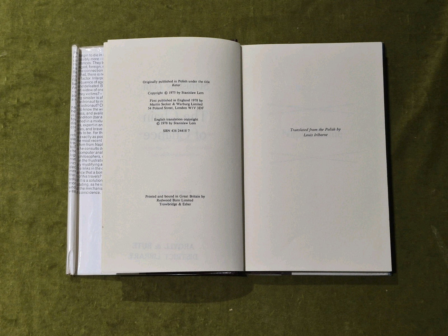 Chain of Chance - Stanislaw Lem - 1st English Edition 1978 Secker Warburg HB DJ5