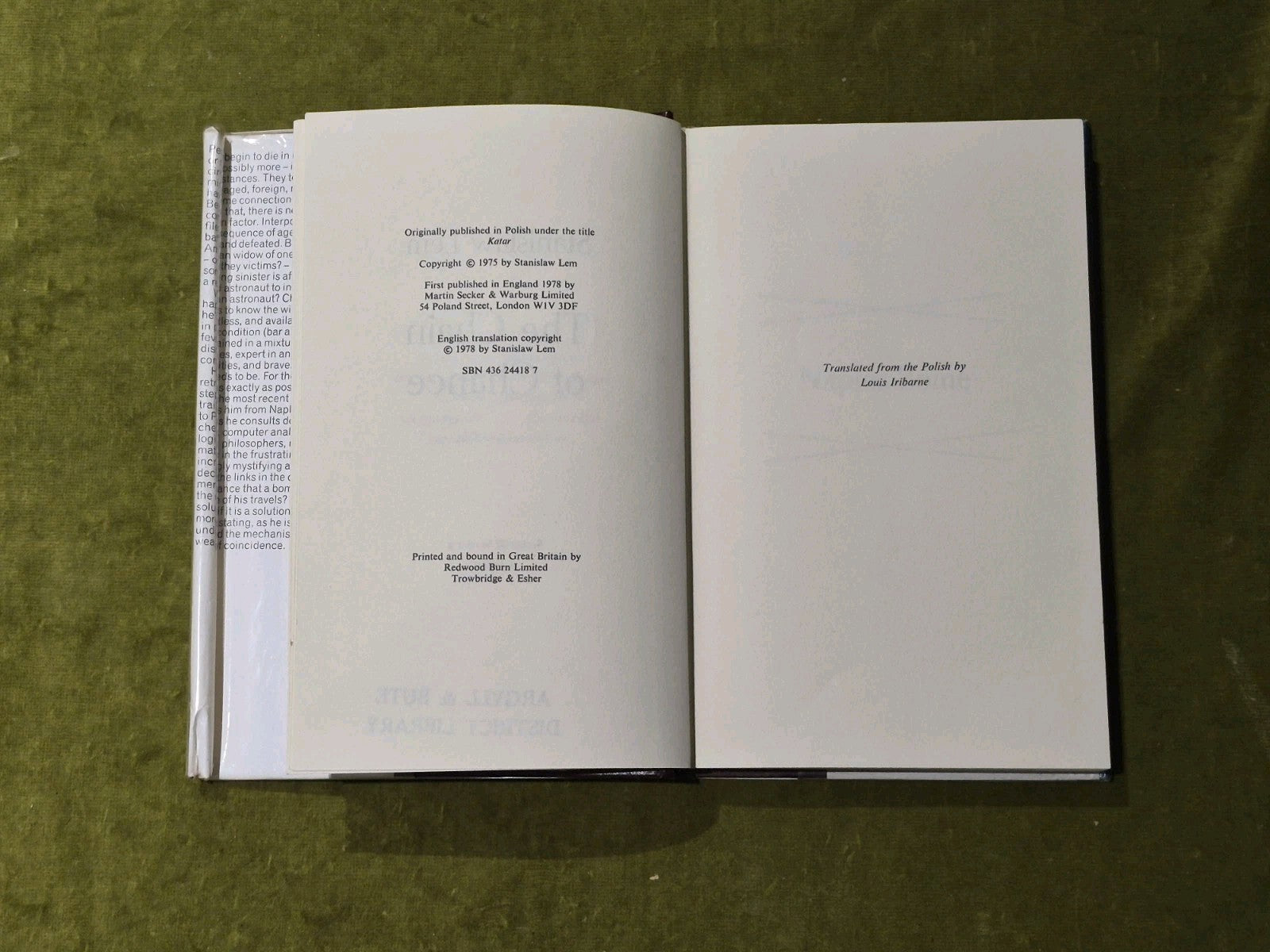 Chain of Chance - Stanislaw Lem - 1st English Edition 1978 Secker Warburg HB DJ5