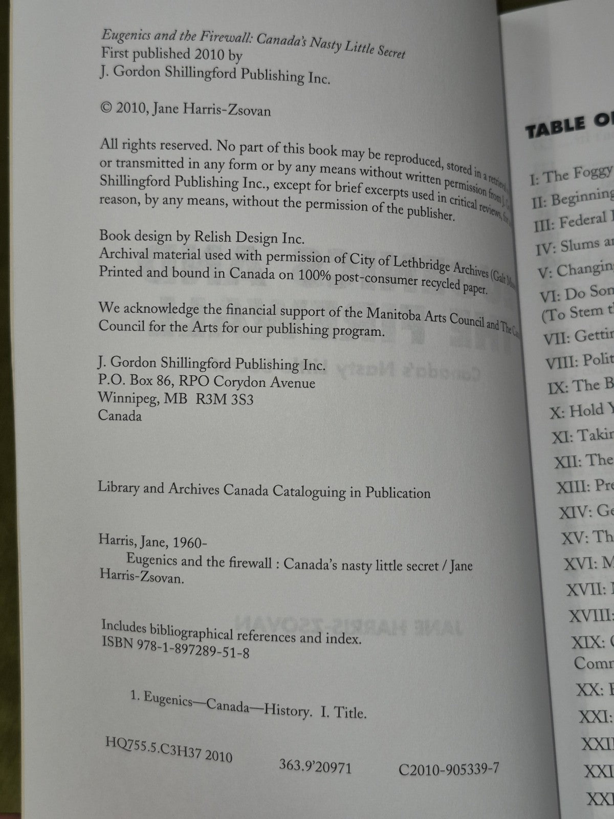 Eugenics and the Firewall Jane Harris-Szovan Canada's Nasty Little Secret 20103