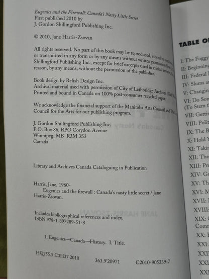 Eugenics and the Firewall Jane Harris-Szovan Canada's Nasty Little Secret 20103