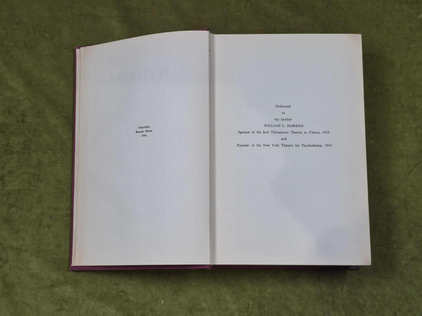 1946 Psychodrama First Volume - J L Moreno , Beacon House 1946 1st Edition5
