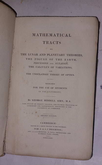 MATHEMATICAL TRACTS On LUNAR & PLANETARY THEORY by George Biddell Airy 1831, 2nd9